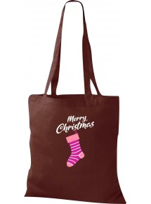 Kinder Tasche, Merry Christmas Weihnachtssocke Frohe Weihnachten, Tasche Beutel Shopper, braun