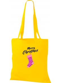 Kinder Tasche, Merry Christmas Weihnachtssocke Frohe Weihnachten, Tasche Beutel Shopper, gelb