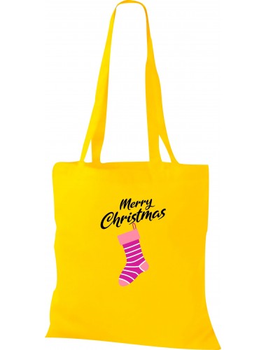 Kinder Tasche, Merry Christmas Weihnachtssocke Frohe Weihnachten, Tasche Beutel Shopper, gelb