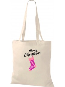 Kinder Tasche, Merry Christmas Weihnachtssocke Frohe Weihnachten, Tasche Beutel Shopper, natur
