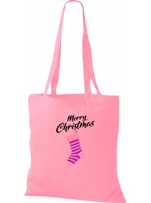 Kinder Tasche, Merry Christmas Weihnachtssocke Frohe Weihnachten, Tasche Beutel Shopper, rosa