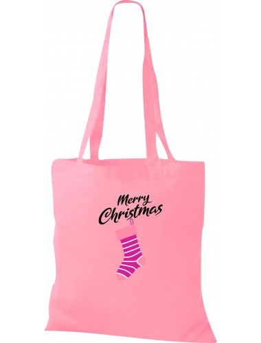 Kinder Tasche, Merry Christmas Weihnachtssocke Frohe Weihnachten, Tasche Beutel Shopper, rosa