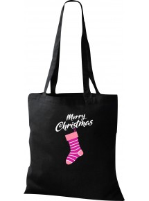Kinder Tasche, Merry Christmas Weihnachtssocke Frohe Weihnachten, Tasche Beutel Shopper, schwarz