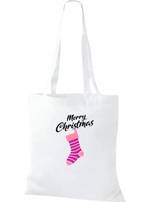 Kinder Tasche, Merry Christmas Weihnachtssocke Frohe Weihnachten, Tasche Beutel Shopper, weiss