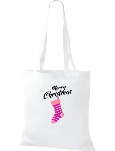 Kinder Tasche, Merry Christmas Weihnachtssocke Frohe Weihnachten, Tasche Beutel Shopper, weiss