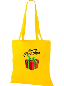 Kinder Tasche, Merry Christmas Geschenk Frohe Weihnachten, Tasche Beutel Shopper, gelb