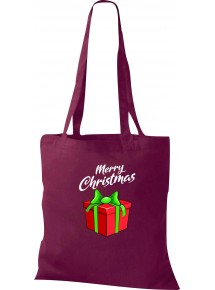 Kinder Tasche, Merry Christmas Geschenk Frohe Weihnachten, Tasche Beutel Shopper, weinrot