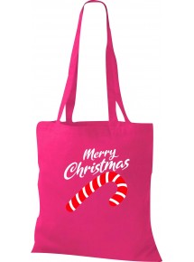 Kinder Tasche, Merry Christmas Zuckerstange Frohe Weihnachten, Tasche Beutel Shopper, fuchsia