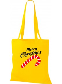 Kinder Tasche, Merry Christmas Zuckerstange Frohe Weihnachten, Tasche Beutel Shopper, gelb