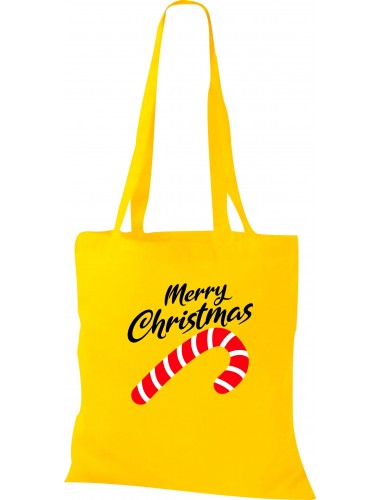 Kinder Tasche, Merry Christmas Zuckerstange Frohe Weihnachten, Tasche Beutel Shopper, gelb