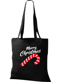 Kinder Tasche, Merry Christmas Zuckerstange Frohe Weihnachten, Tasche Beutel Shopper, schwarz