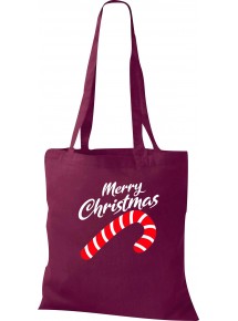 Kinder Tasche, Merry Christmas Zuckerstange Frohe Weihnachten, Tasche Beutel Shopper, weinrot