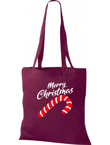 Kinder Tasche, Merry Christmas Zuckerstange Frohe Weihnachten, Tasche Beutel Shopper, weinrot