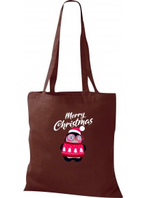 Kinder Tasche, Merry Christmas Pinguin Frohe Weihnachten, Tasche Beutel Shopper, braun