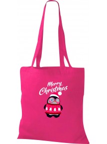 Kinder Tasche, Merry Christmas Pinguin Frohe Weihnachten, Tasche Beutel Shopper, fuchsia
