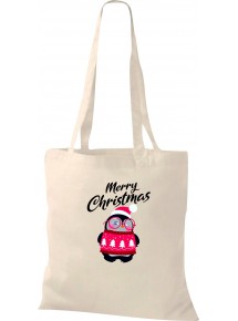 Kinder Tasche, Merry Christmas Pinguin Frohe Weihnachten, Tasche Beutel Shopper, natur