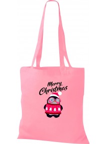 Kinder Tasche, Merry Christmas Pinguin Frohe Weihnachten, Tasche Beutel Shopper, rosa