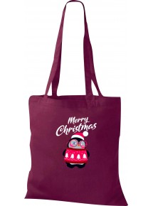 Kinder Tasche, Merry Christmas Pinguin Frohe Weihnachten, Tasche Beutel Shopper, weinrot