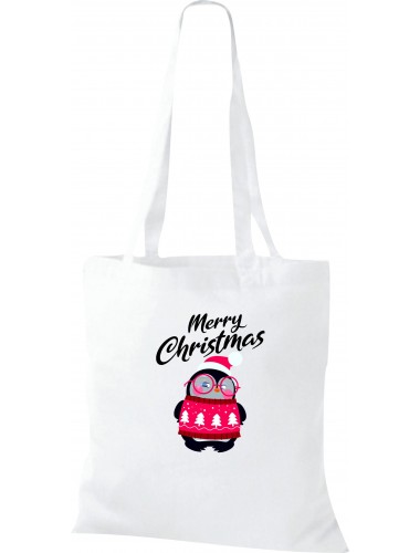 Kinder Tasche, Merry Christmas Pinguin Frohe Weihnachten, Tasche Beutel Shopper, weiss