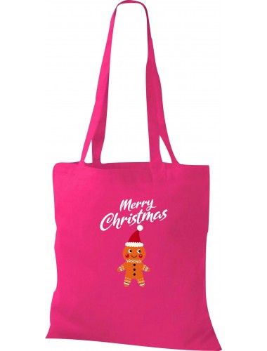 Kinder Tasche, Merry Christmas Lebkuchenmänchen Frohe Weihnachten, Tasche Beutel Shopper, fuchsia