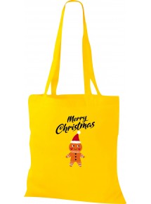 Kinder Tasche, Merry Christmas Lebkuchenmänchen Frohe Weihnachten, Tasche Beutel Shopper, gelb