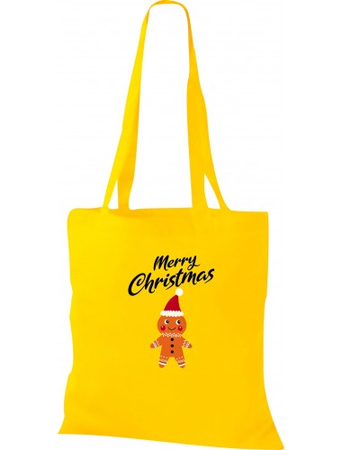 Kinder Tasche, Merry Christmas Lebkuchenmänchen Frohe Weihnachten, Tasche Beutel Shopper, gelb