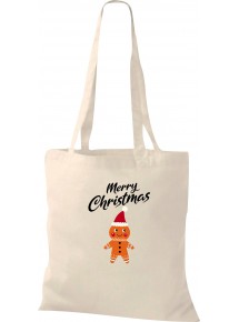 Kinder Tasche, Merry Christmas Lebkuchenmänchen Frohe Weihnachten, Tasche Beutel Shopper, natur