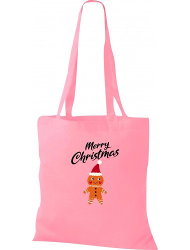 Kinder Tasche, Merry Christmas Lebkuchenmänchen Frohe Weihnachten, Tasche Beutel Shopper, rosa