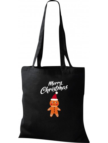 Kinder Tasche, Merry Christmas Lebkuchenmänchen Frohe Weihnachten, Tasche Beutel Shopper, schwarz