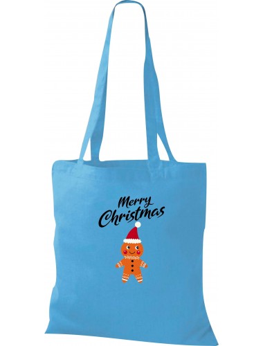 Kinder Tasche, Merry Christmas Lebkuchenmänchen Frohe Weihnachten, Tasche Beutel Shopper, sky