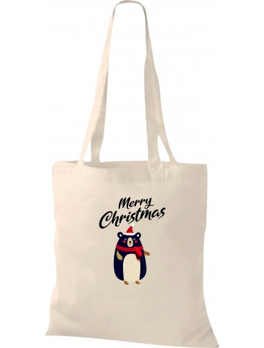 Kinder Tasche, Merry Christmas Bär Frohe Weihnachten, Tasche Beutel Shopper, natur
