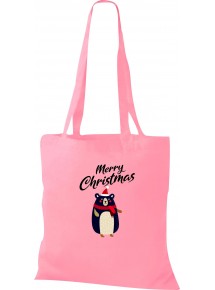 Kinder Tasche, Merry Christmas Bär Frohe Weihnachten, Tasche Beutel Shopper, rosa