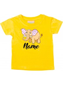 Baby Kids-T, Elefant Elephant mit Wunschnamen Tiere Tier Natur, gelb, 0-6 Monate