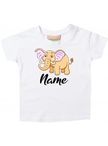 Baby Kids-T, Elefant Elephant mit Wunschnamen Tiere Tier Natur, weiss, 0-6 Monate