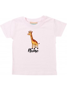 Baby Kids-T, Giraffe mit Wunschnamen Tiere Tier Natur, rosa, 0-6 Monate