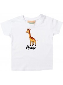 Baby Kids-T, Giraffe mit Wunschnamen Tiere Tier Natur, weiss, 0-6 Monate