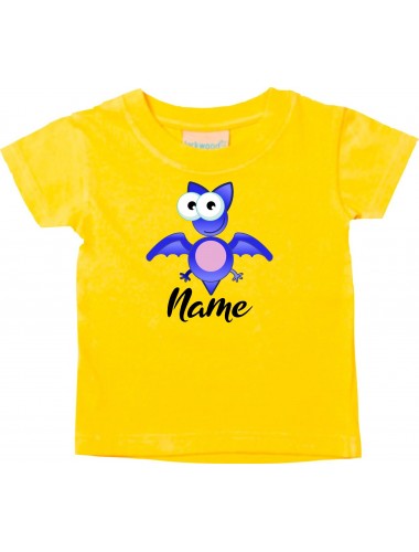 Baby Kids-T, Fledermaus Bat mit Wunschnamen Tiere Tier Natur, gelb, 0-6 Monate