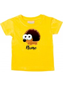 Baby Kids-T, Igel Hedgehog mit Wunschnamen Tiere Tier Natur, gelb, 0-6 Monate