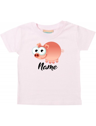 Baby Kids-T, Schwein Ferkel Pig mit Wunschnamen Tiere Tier Natur, rosa, 0-6 Monate