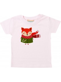 Baby Kids-T, Fuchs Fox Weihnachten Christmas Winter Schnee Tiere Tier Natur, rosa, 0-6 Monate