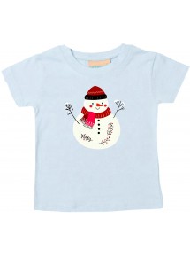 Baby Kids-T, Schneemann Snowman Weihnachten Christmas Winter Schnee Tiere Tier Natur, hellblau, 0-6 Monate