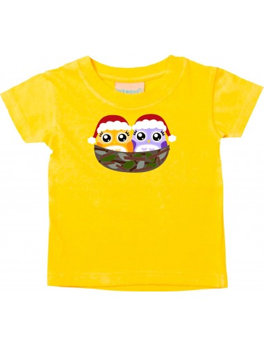 Baby Kids-T, Eule Owl Weihnachten Christmas Winter Schnee Tiere Tier Natur, gelb, 0-6 Monate