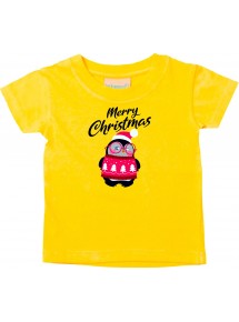 Baby Kids-T, Merry Christmas Pinguin Frohe Weihnachten, gelb, 0-6 Monate