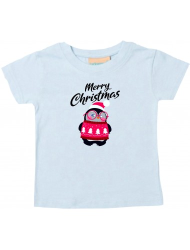 Baby Kids-T, Merry Christmas Pinguin Frohe Weihnachten, hellblau, 0-6 Monate