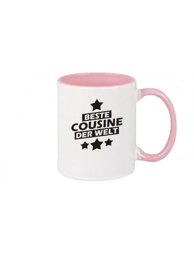 Kaffeepott beidseitig mit Motiv bedruckt beste Cousine der Welt, Farbe rosa