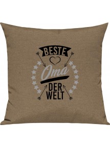 Sofa Kissen,  beste Oma der Welt, Kuschelkissen Couch Deko, Farbe hellbraun