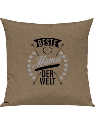 Sofa Kissen,  beste Mama der Welt, Kuschelkissen Couch Deko, Farbe hellbraun