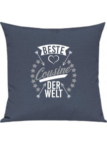 Sofa Kissen,  beste Cousine der Welt, Kuschelkissen Couch Deko, Farbe blau