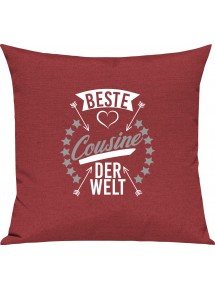 Sofa Kissen,  beste Cousine der Welt, Kuschelkissen Couch Deko, Farbe rot