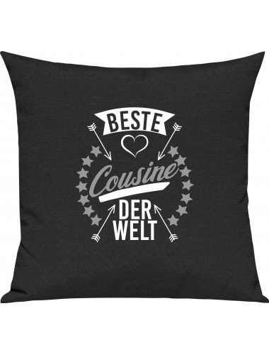 Sofa Kissen,  beste Cousine der Welt, Kuschelkissen Couch Deko, Farbe schwarz